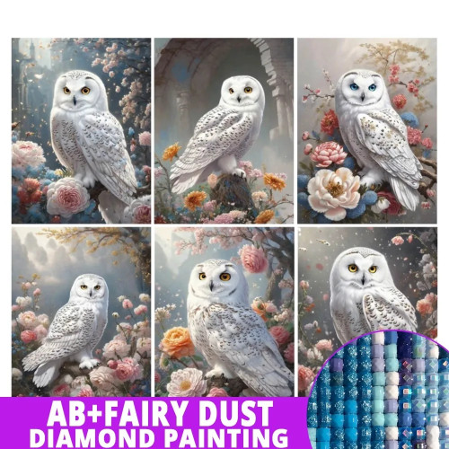 Фея Пыль AB Diy Мозаика Искусство Новая Коллекция Белая Сова Цветок Алмазная Картина Полная Вышивка Животные Настенный Декор