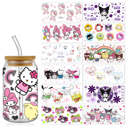 Sanrio UV DTF 16 унций обертка для чашек Libbey стеклянная пластиковая обертка для банок самоклеящаяся наклейка, готовая к отправке без чашки