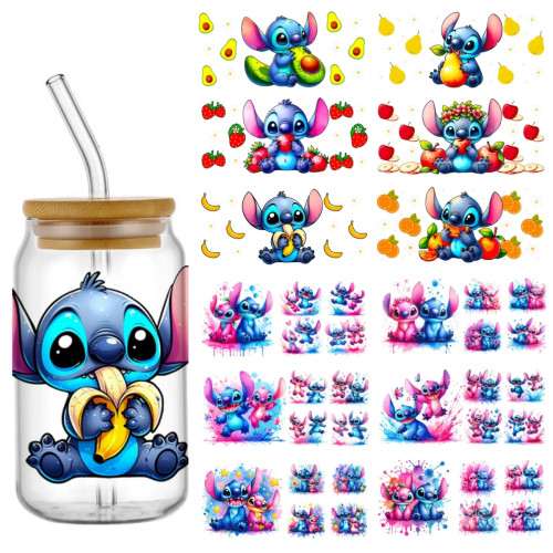 Disney Stitch мультяшный узор УФ DTF переводная наклейка водостойкие переводные наклейки для 16 унций наклейки на стеклянную чашку