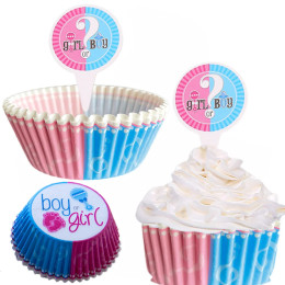 24 шт половой раскрыть мальчик или девушка Cupcake украшение синий розовый бумажный коробка торт украшение детского душа половой раскрыть партийные принадлежности