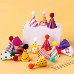 15 шт./компл., мини-шляпы для торта, топперы для торта «С Днем Рождения», фетровый шар, коническая крышка, топпер для кексов, вечерние украшения для детского душа, десерта