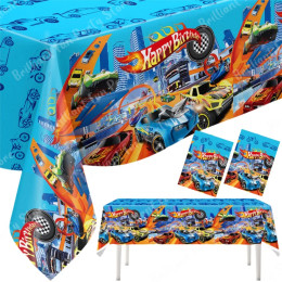 2 шт., одноразовая пластиковая скатерть для вечеринки Hot Wheels для детей, гоночный автомобиль для мальчиков, украшения для вечеринки в честь дня рождения, детского душа, принадлежности