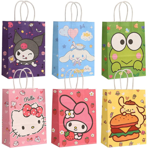 12 шт. тематические подарочные пакеты Sanrio с ручкой, милые котенок Мелодия Куроми, крафт-сумки для душа, детские сувениры для дня рождения, декор