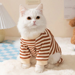 Kawaii одежда для домашних животных на весну, лето, осень, средний комбинезон с маленьким котом, полосатый комбинезон с милым мультяшным узором, комбинезон с котенком, пижама