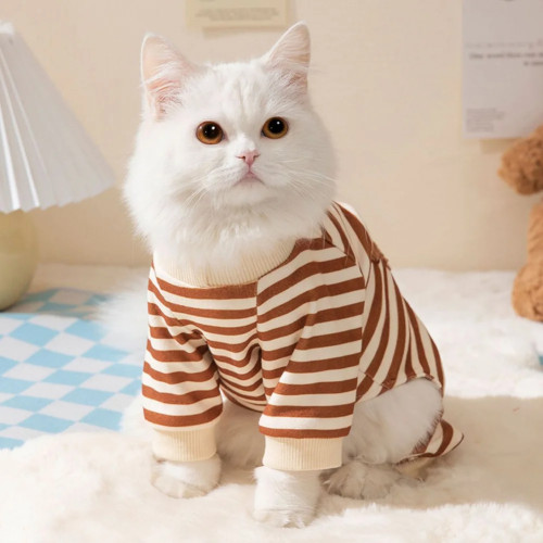Kawaii одежда для домашних животных на весну, лето, осень, средний комбинезон с маленьким котом, полосатый комбинезон с милым мультяшным узором, комбинезон с котенком, пижама