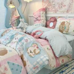 Kawaii комплект постельного белья для детей Ins Twin Queen Size пододеяльник плоская простыня наволочка без наполнителя для девочек и мальчиков домашнее постельное белье Totel