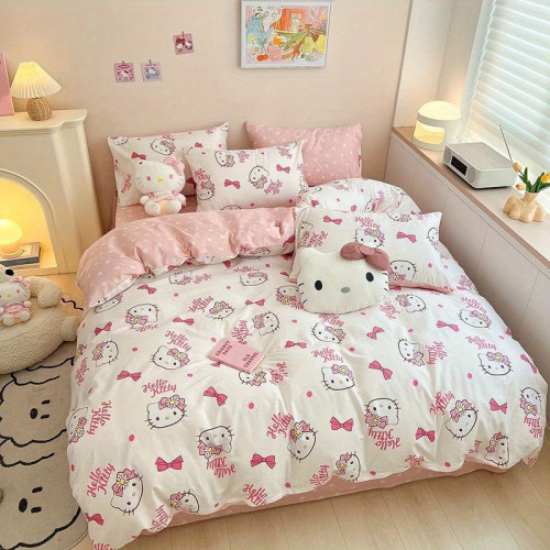 Пододеяльник Hello Kitty розового цвета с милым мультяшным рисунком, из мягкого полиэстера, устойчивый к разрыву, подходит для подарка