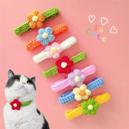 Kawaii вязаный крючком ошейник для собак и кошек, регулируемое шерстяное ожерелье с цветами, аксессуары для шеи домашних животных, шарф для щенков и котят, галстук-бабочка, подарок для домашнего животного