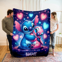 Персонализированное одеяло с индивидуальным именем, одеяло с принтом Disney Stitch для дивана-кровати, подходит для подарков на день рождения, Рождество