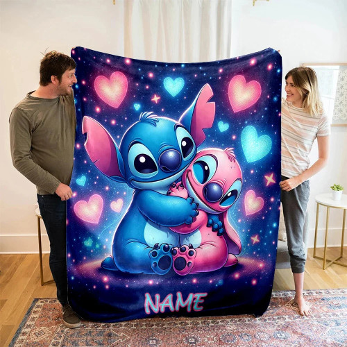 Персонализированное одеяло с индивидуальным именем, одеяло с принтом Disney Stitch для дивана-кровати, подходит для подарков на день рождения, Рождество