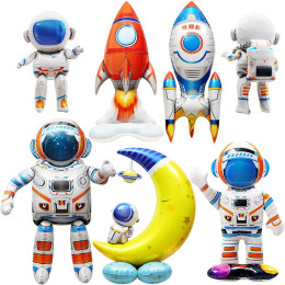 Подушные шары Spaceman Rocket, фольгированный шар космонавта, тема галактики космического пространства, украшения для дня рождения мальчика, детский душ