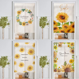 Sunflower Door Curtain Yellow Flower Doorway Curtain Kitchen Bedroom Partition Curtain Living Room Entrance Hanging Half-Curtain