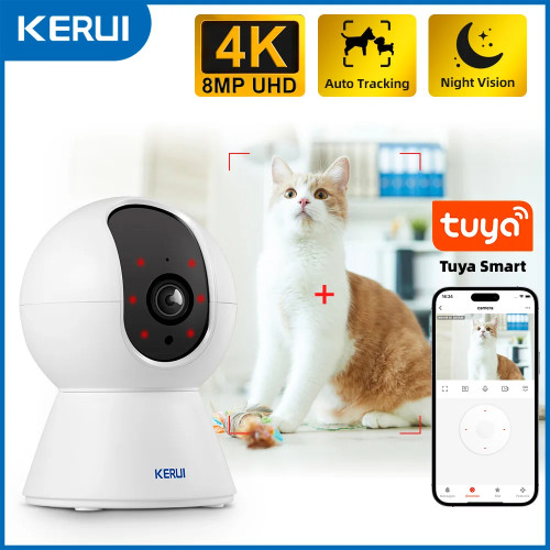 KERUI Wi-Fi IP-камера для домашних животных Домашняя безопасность Камера для собак и кошек Tuya Smart 4K 8MP HD Видео ночного видения Спостережение AI Alerts Mini Cam