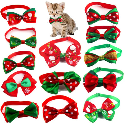 Товары для домашних животных Рождественский галстук-бабочка Cat Bow Snow Pattern Pet Регулируемый шейный ремешок Diadema Perro Navidad Шарф для собак Ошейник Для Собак