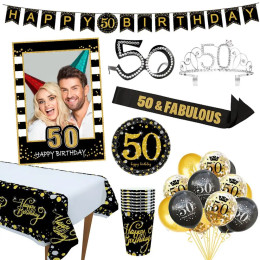 Шары черно-золотые, с надписью Happy Birthday 50 лет