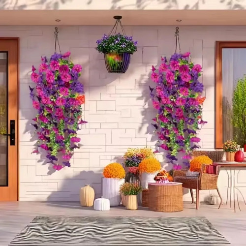 2 шт., искусственные цветы, искусственные цветы Morning Glory, листья эвкалипта, подвесные цветы для уличной вечеринки, свадьбы, украшения сада