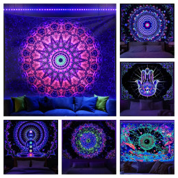 Гобелен с мандалой Blacklight в богемном стиле, украшение для комнаты в стиле хиппи, настенная подвесная эстетика для УФ-йоги, медитации, спальни