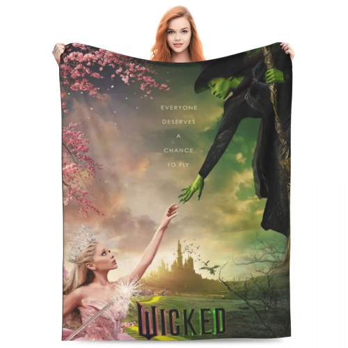 Одеяла Wicked Musical Movie 2024, мягкие одеяла с флисовым принтом, мягкие одеяла для постельного белья, спальни, плюшевое тонкое одеяло
