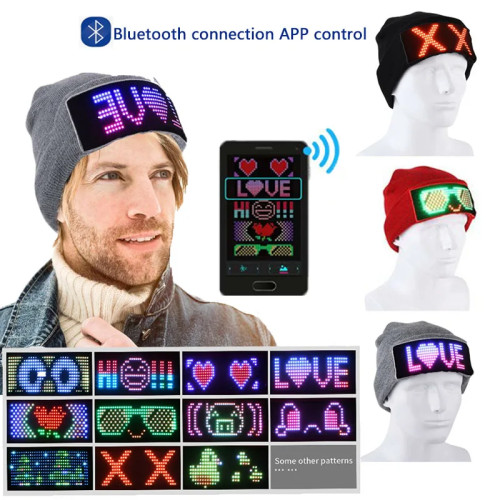 Bluetooth светодиодная шапка-бини с управлением через приложение, светодиодная вечерние теплая вязаная шапка, индивидуальные языки, зарядка через USB, мигающие светящиеся очки