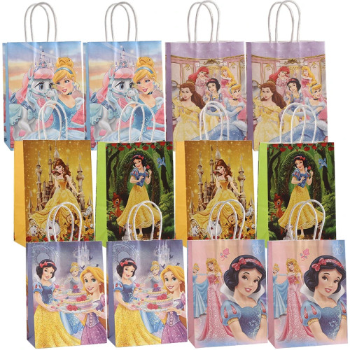 12-60 шт., бумажный мешок для конфет Disney Six Princess, детский декор для дня рождения, принцесса, Белоснежка, Белль, Золушка, Аврора, подарочная коробка