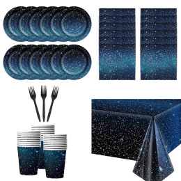 Набор посуды Galaxy Party Starry Night, бумажные тарелки, салфетки, скатерть, космический день рождения, солнечная система, звезды, украшение для вечеринки, пользу