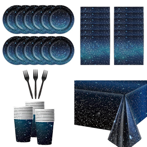 Набор посуды Galaxy Party Starry Night, бумажные тарелки, салфетки, скатерть, космический день рождения, солнечная система, звезды, украшение для вечеринки, пользу