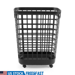 Прокатная корзина для белья 2.6 Bushel, черная пластиковая корзина для хранения с открытым верхом, портативная с роликами, легко чистится, прочная, домашняя комната в общежитии