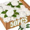 50/5 шт. искусственные розы, цветы из пенопласта, искусственные головки роз с стебельми для свадебных букетов «сделай сам», домашние вечерние столы, украшения, принадлежности