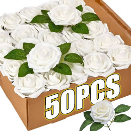 50/5 шт. искусственные розы, цветы из пенопласта, искусственные головки роз с стебельми для свадебных букетов «сделай сам», домашние вечерние столы, украшения, принадлежности
