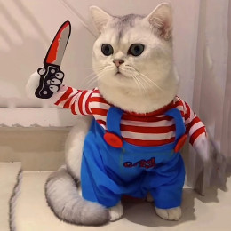 Забавная одежда для кошек, костюмы для косплея на Хэллоуин для маленьких и средних собак, кошек, креативные вечерние комбинезоны с котенком для домашних животных, мягкое теплое пальто для кошек