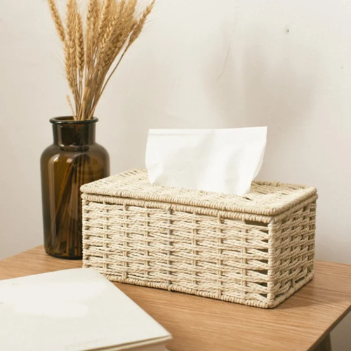 Коробка для салфеток из ротанга, винтажный держатель для салфеток, чехол, контейнер для хранения, крышка, украшение для гостиной, стола