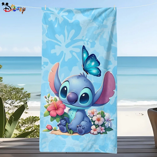Пляжное полотенце Stitch: очаровательный дизайн с бабочкой и цветами — идеально подходит для лета! Подходит для полотенец, банных полотенец.