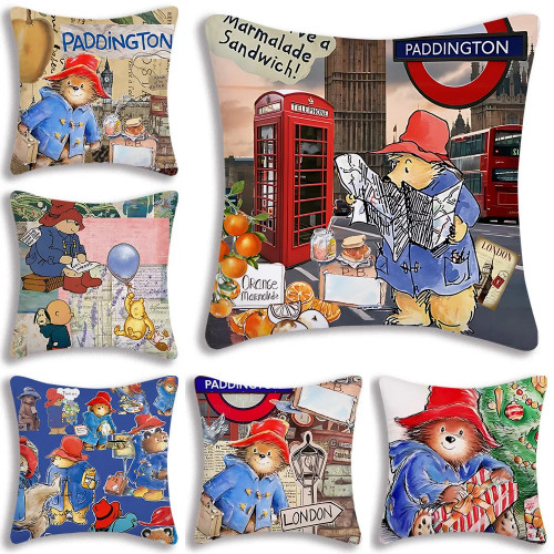 Cute Funny British Cartoon Bear Pillow Covers Cartoon Sofa Decorative Home Double-sided Printing Short Plush Cute Cushion Cover
