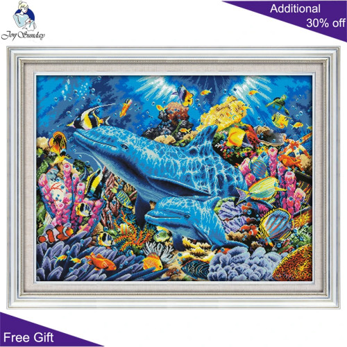Joy Sunday Dolphin D952 14CT 11CT Счетный и штампованный домашний декор в океане, наборы для рукоделия и вышивки крестом