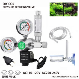Регулятор CO2 для аквариума с электромагнитным клапаном счетчика пузырьков Выход управления газовым баллоном CO2 Редукционный клапан для аквариума CO2