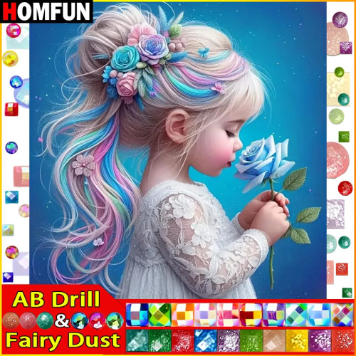 HOMFUN Fairy Dust AB Diy полная квадратная круглая дрель 5D алмазная живопись Алмазная вышивка"Портретная девушка"домашний декор подарок