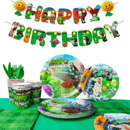 Посуда для вечеринок Plants vs Zombies, набор посуды Plants vs Zombies, 128 шт., баннерные тарелки Plants vs Zombies, салфетки, скатерть и т. д.