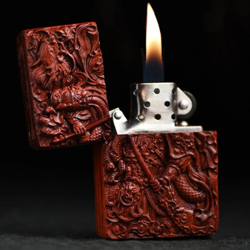 Изысканная резная керосиновая зажигалка из красного сандалового дерева, культурная резьба по дереву, ветрозащитная зажигалка, подарок для парня и отца