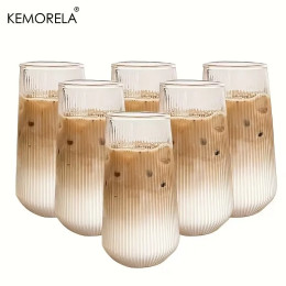 KEMORELA 4/6 шт. термостойкие вертикальные полосы прозрачная чашка для кофе и воды чашка для молока, пива, сока, чая, чашка для питья, кухонная вечеринка