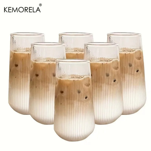 KEMORELA 4/6 шт. термостойкие вертикальные полосы прозрачная чашка для кофе и воды чашка для молока, пива, сока, чая, чашка для питья, кухонная вечеринка