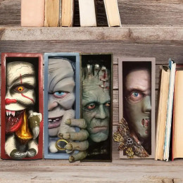 Ужас, выглядывающий на книжной полке, Хэллоуин, ужас, человеческое лицо, смоляные подставки для книг, книжная полка, скульптура, коллекционные альбомы, декор книжной полки