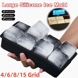 Большая форма для лотка для льда 4/6/8/15 Grid Giant Jumbo, большая пищевая силиконовая форма для кубика льда, квадратный лоток, форма для изготовления льда «сделай сам», лоток для кубиков льда