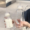 Прозрачная стеклянная бутылка для воды со шкалой времени, стеклянная чашка для молока, сока, кофе, с крышкой и соломинкой, герметичная чашка для питья для путешествий