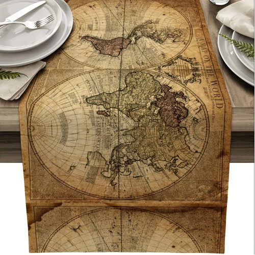 Ретро морская карта мира, льняные дорожки для стола, комод, шарф, декор стола, вечерние в помещении и на открытом воздухе, деревенский дом, домашний сбор, декор