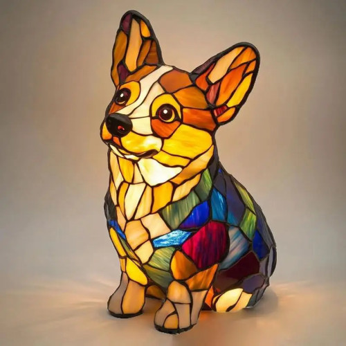 CorgiLamp Dog Series Art Ночник Витражи из смолы Французский бульдог Настольный ночник Милые домашние собаки Декор для рабочего стола