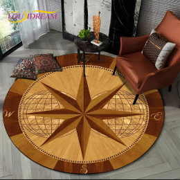 3D Ретро-ковер с компасом, круглый ковер для гостиной, спальни, дивана, декоративный нескользящий напольный коврик в подарок
