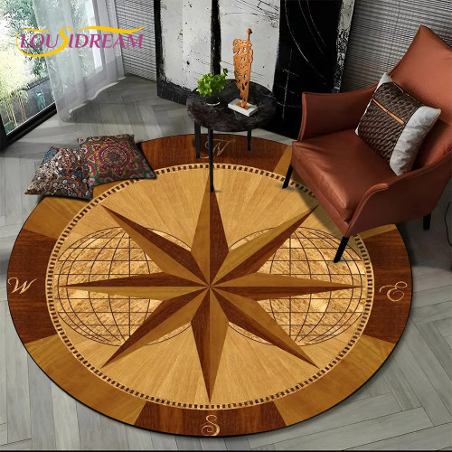 3D Ретро-ковер с компасом, круглый ковер для гостиной, спальни, дивана, декоративный нескользящий напольный коврик в подарок