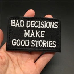 Нашивка с текстовой вышивкой Bad Decisions для одежды, наклейки для шитья, аппликация для рюкзака, полосатые значки на липучке для одежды