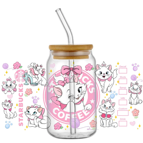 Miniso мари кот 16 унций UV DTF кружка обертка Libbey стеклянная пивная банка стакан переводная наклейка искусственный цветок