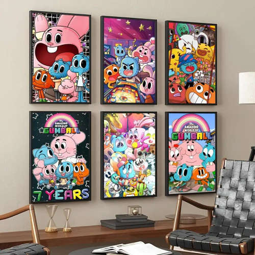 Удивительный Забавный постер W-world Of Gumball аниме плакаты клейкие HD качество настенные художественные Ретро Плакаты для дома Kawaii декор комнаты